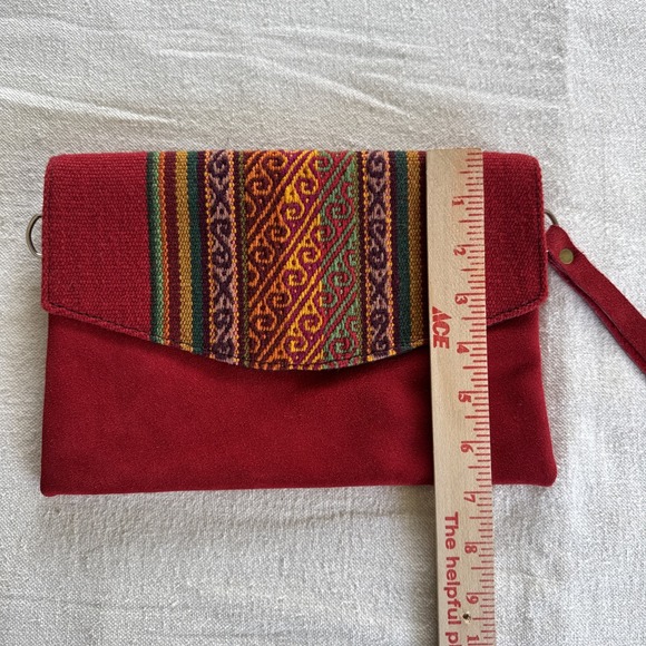 Peruvian Alpaca Suede Clutch Aztec Design Red Colorful & Boho - Picture 4 of 7